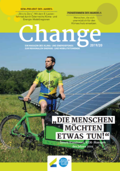 Titelblatt mit Text und Bild eines Radfahrers vor einer PV-Anlage.