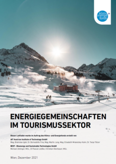 Titelblatt mit Text auf einem Bild: Berge mit Hotel, Skipiste und Skilift.