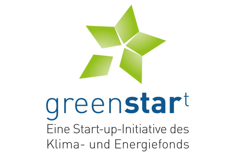 Logo der greenstart Initiative: Grüner Stern über dem Text: greenstart - Eine Start-up-Initiative des Klima- und Energiefonds.