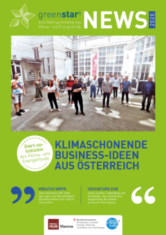 Grünes Titelblatt mit Text und einem Bild: Eine Gruppe von Menschen in einem Innenhof.