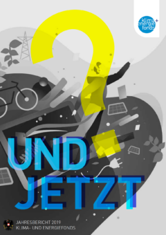 Titelblatt mit Text und Grafik darunter: Gezeichnetes Männchen mit erhobener Faust und viele andere Elemente der Energiewende: Rad, PV-Anlage, Stromstecker etc.