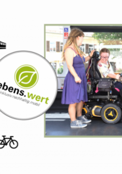 lebens.wert Logo, Piktogramme Mobilität, Person in Rollstuhl