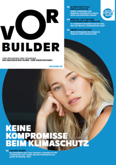 Copverseite der VORbuilder Ausgabe 3. Text und Bild einer blonden Frau.