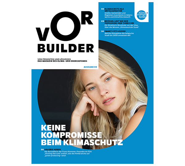 Zeitschriftenumschlag mit Text „VOR BUILDER“, Bild eines Menschen und Slogan darüber.