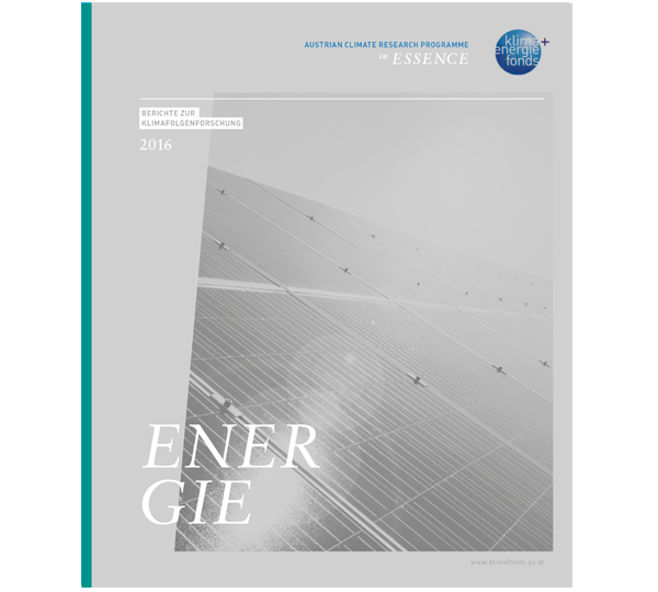 Cover eines Berichts des österreichischen Klimaforschungsprogramms „ENERGIE“ aus dem Jahr 2016 mit Sonnenkollektoren.