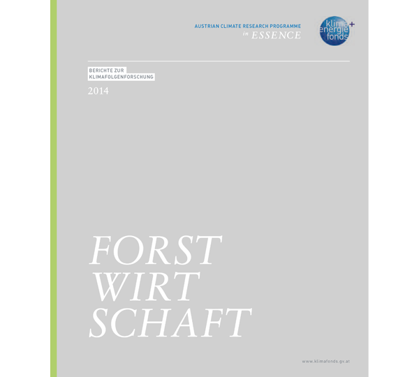 Cover eines österreichischen Klimaforschungsberichts von 2014 mit dem Titel „FORSTWIRTSCHAFT“ in großen Lettern.