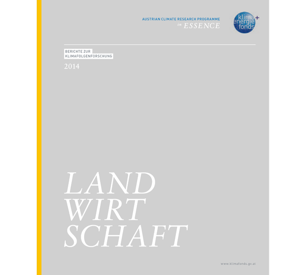 Titelblatt eines österreichischen Klimaforschungsprogramms mit dem Titel „LANDWIRTSCHAFT 2014“ mit Logos oben rechts.