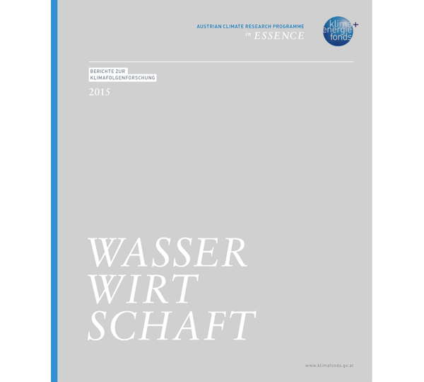 Cover eines Berichts des österreichischen Klimaforschungsprogramms von 2015 mit dem Titel „WASSERWIRTSCHAFT“.