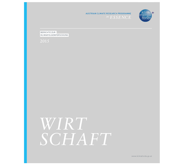 Cover eines Berichts des österreichischen Klimaforschungsprogramms aus dem Jahr 2015 mit dem Titel „WIRTSCHAFT“ in fetten Buchstaben.