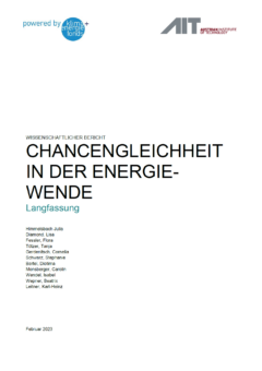 Titelseite eines Berichts mit dem Titel „CHANCENGLEICHHEIT IN DER ENERGIEWENDE“ von AIT vom Februar 2023.