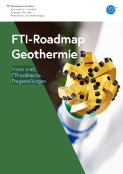 Titelbild der FTI-Roadmap Geothermie mit der Nahaufnahme eines Bohrwerkzeugs, das die Innovation in der Geothermie hervorhebt.