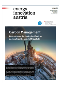 Titelbild der „Energy Innovation Austria“ mit dem Titel „Carbon Management“ und der Vorstellung industrieller Carbon Management Technologien.