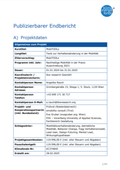 Startseite MobiTOOLs Endbericht, Tabelle mit Projektinformationen